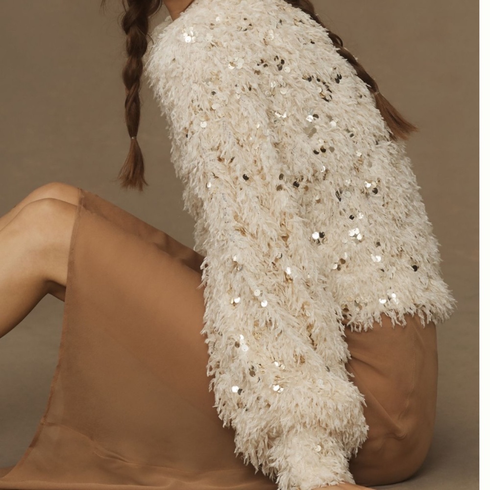 By Anthropologie Embellished Knit Shrug in Ivory